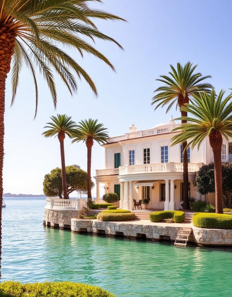 Villa Belle Époque au bord de l'eau, palmiers, Cap Ferrat
