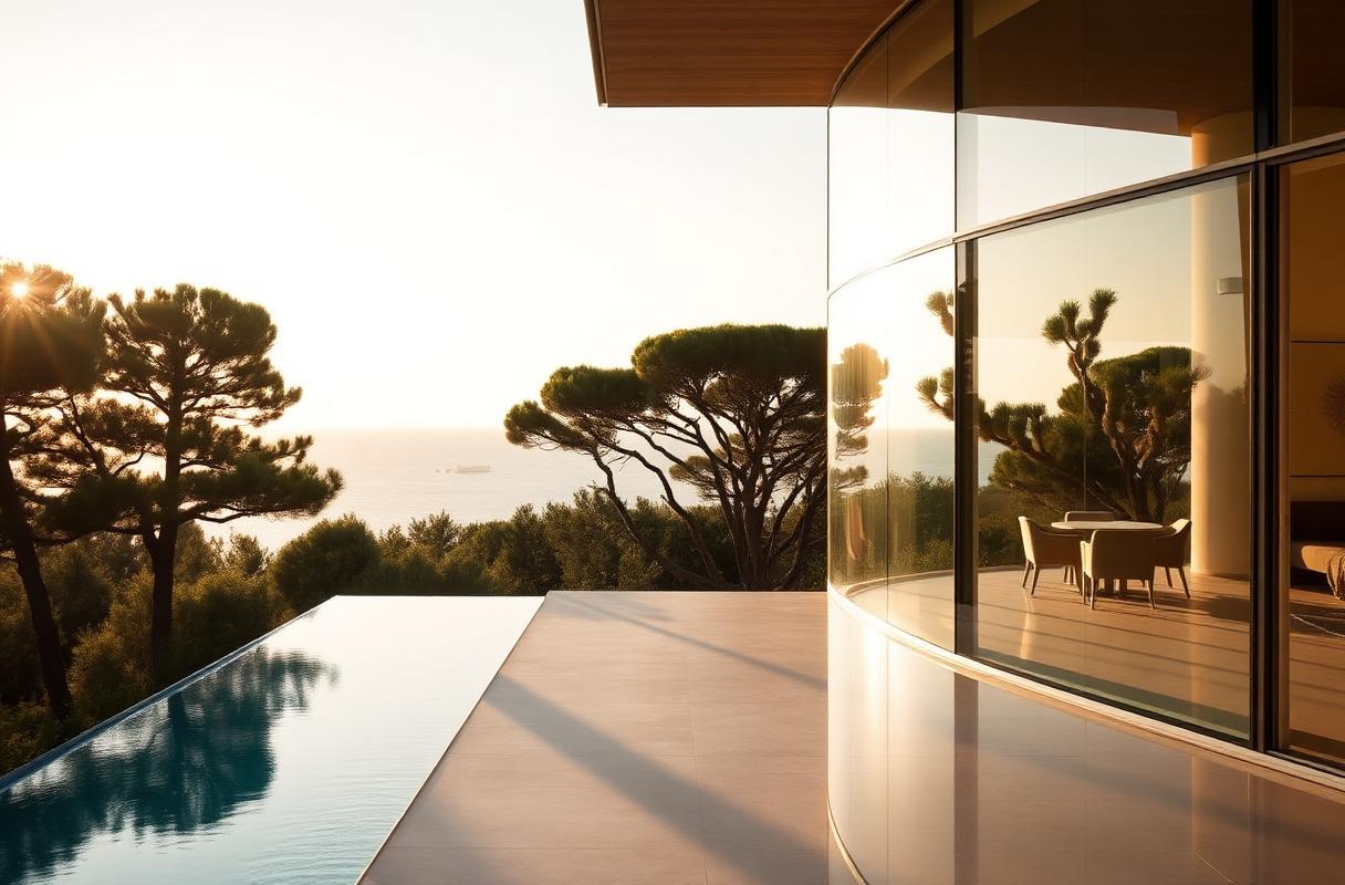 Villa moderniste aux baies vitrées surplombant la mer à Sainte-Maxime